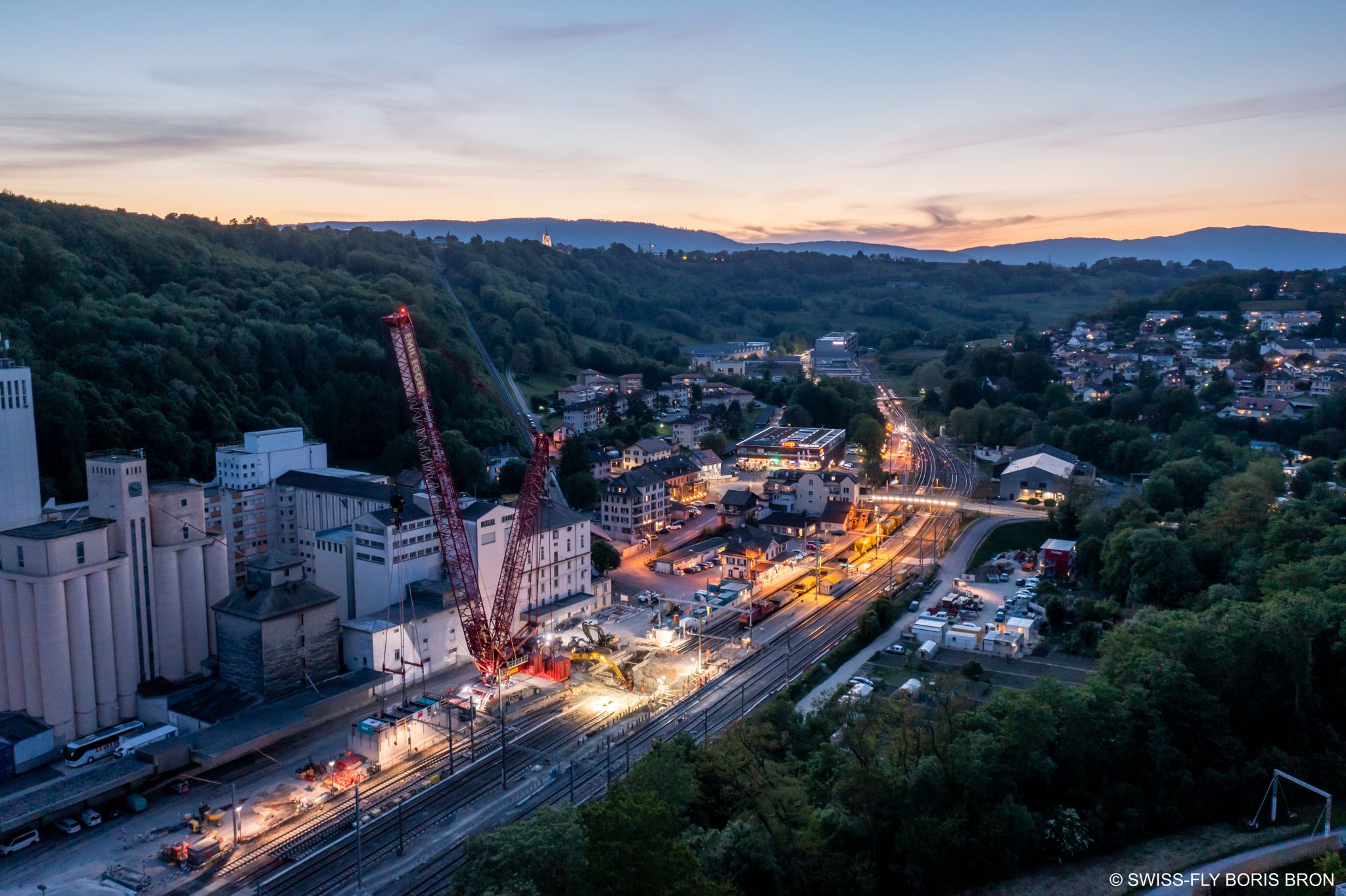 Cossonay_Drone, mise en place PI avec grue