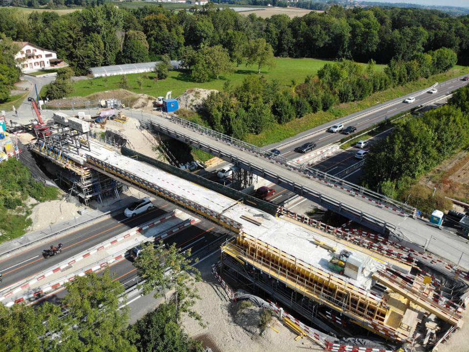 Vue aérienne - Pont provisoire 